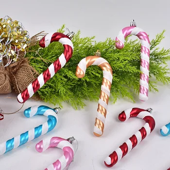 Рождественские украшения 15 см окрашенный пластик с гальваническим покрытием маленький костыль кулон