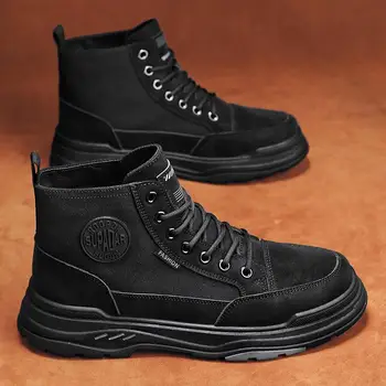 Мужская осенняя рабочая одежда в британском стиле, черные мотоциклетные ботинки, мужские весенне-осенние износостойкие ботинки с толстой подошвой M