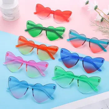 Солнцезащитные очки в форме сердца без оправы, Градиентные линзы, красочные модные солнцезащитные очки с защитой UV400 в форме сердца