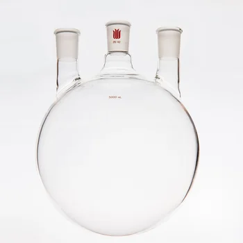 Бутылка SYNTHWARE с прямым шариком с тремя горлышками, Вместимость 5000 мл, Толстостенная, Высокопрочная, Колба из боросиликатного стекла, F44