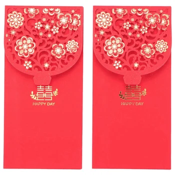 60ШТ Китайских Красных Конвертов Счастливые Денежные Конверты Свадебный Красный Пакет Для Новогодней Свадьбы (7X3,4 Дюйма)