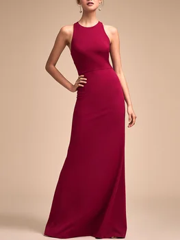 Сексуальное женское однотонное платье макси без рукавов, летнее праздничное вечернее платье с открытой спиной, простое элегантное женское платье с круглым вырезом 2024 года