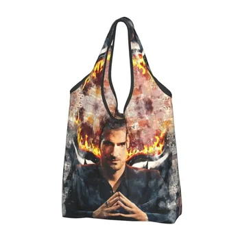 Забавный Принт, Крутая Хозяйственная сумка Lucifer Morningstar, Переносная сумка для покупок, сумка для поклонников Дьявола через плечо,