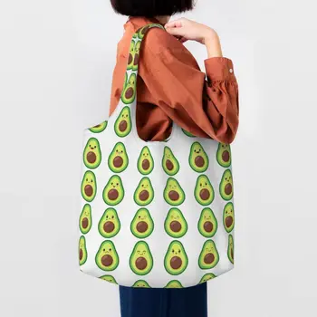 Симпатичная сумка для покупок из авокадо Emotions, холщовая сумка для покупок с принтом, сумки через плечо, большая вместительная моющаяся Фруктовая Веганская сумка