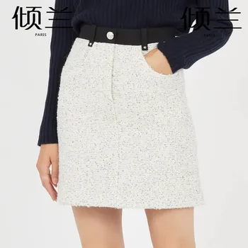 Женская юбка-трапеция из твида с высокой талией PATADS french minority, осенне-зимняя однотонная юбка с высокой талией