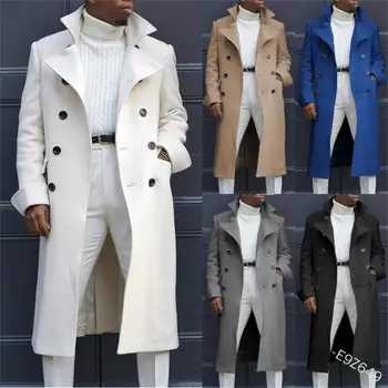 Новое шерстяное пальто европейской и американской моды, осеннее Британское шерстяное двубортное удлиненное пальто