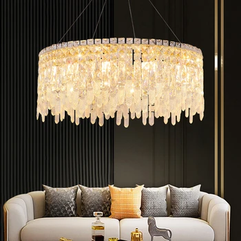 Роскошная хрустальная люстра для гостиной, столовой, Современный светильник для домашнего декора, Круглая / Овальная Светодиодная золотая лампа Cristal Lustre