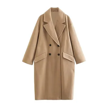 2023 Осень/Зима, Новая модная ветровка с длинным рукавом, однотонное шерстяное пальто для женщин