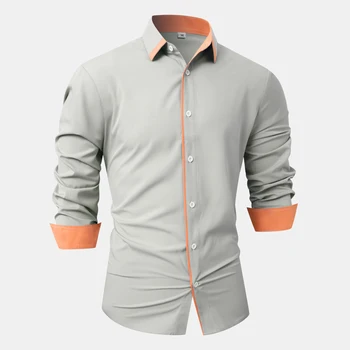 Мужская повседневная модная рубашка с длинным рукавом, блузка с цветными блоками, топы на пуговицах, лацканы, Роскошные Рубашки для мужчин, уличная одежда