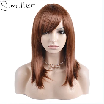 Короткий парик Similler для женщин, прямые синтетические волосы из высокотемпературного волокна, Коричневые парики Pelucas с челкой