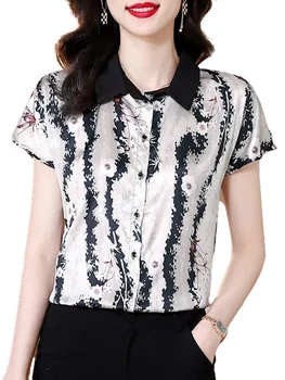 Женские весенне-летние рубашки 4XL, женские модные повседневные рубашки с коротким рукавом и отложным воротником, шелковые элегантные блузы с принтом, топы CT0586