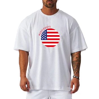 Летняя мужская Новая брендовая уличная одежда для бодибилдинга и фитнеса большого размера с принтом; Повседневная футболка с круглым вырезом; 4 цвета