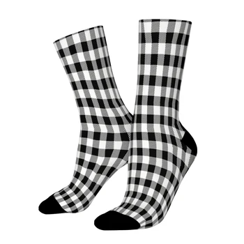 Клетчатые Белые Черные прямые носки Мужские Женские Зимние чулки из полиэстера Harajuku