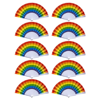 10 ШТ Rainbow Fan Pride Складные Ручные Вентиляторы Rainbow Accessories Украшения Месяц Гордости