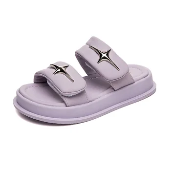Детские модные сандалии с мягкой подошвой, Новые тапочки One Word, Корейская модная пляжная обувь для девочек, уличные повседневные сандалии