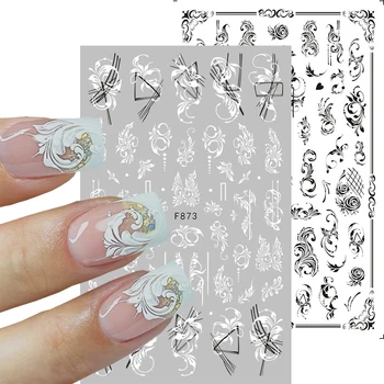3D наклейки для ногтей, белые, черные, кружевные, с цветочным рисунком, листьями, бабочками, Летние Слайдеры, Элегантный Свадебный дизайн ногтей, Маникюр, декор