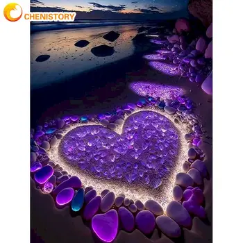 CHENISTORY 5d Diy Алмазная живопись Фиолетовый камень любви Полная квадратная алмазная вышивка Картина из горного хрусталя Украшение дома