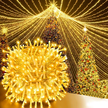 50 М 100 М 300 М светодиодный Рождественский Сказочный свет для свадебной вечеринки, гирлянда, уличный мерцающий гирляндный светильник для сада, патио, праздничного декора