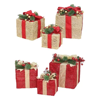 3 шт./компл. Рождественские подарочные коробки, праздничные принадлежности для вечеринок, подарочные украшения под елкой, Садовые украшения