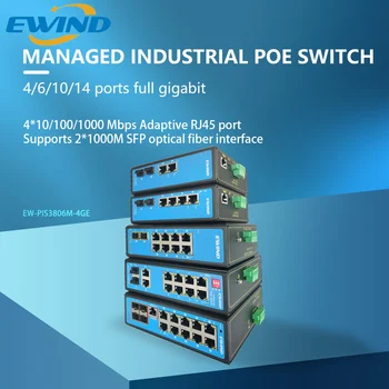 Полный Гигабитный Коммутатор POE 6/10/14 Порта 1000 Мбит/с Коммутатор Ethernet Быстрый Сетевой Коммутатор poe Управляемый Промышленный с IEEE802.3af / at /BT