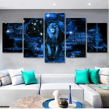 Полная Квадратная/Круглая мозаичная Алмазная Живопись Вышивка Крестом Blue Lion Night Art DIY Алмазная Вышивка из 5 Предметов, Декор стен PP5470