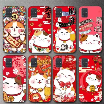 Китайский милый Чехол Для телефона lucky cat Для Samsung Galaxy A02 A12 A13 A22 A32 A41 A51 A53 A71 A73 В виде Ракушки
