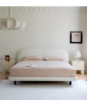 Большая белая кровать, итальянская простая двуспальная кожаная кровать из массива дерева, удобная, экологически чистая и простая в уходе