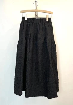 VANOVICH, Корейский стиль, Осень 2024, Новая плиссированная однотонная Тонкая Хлопковая льняная юбка трапециевидной формы, Темпераментная модная повседневная свободная юбка