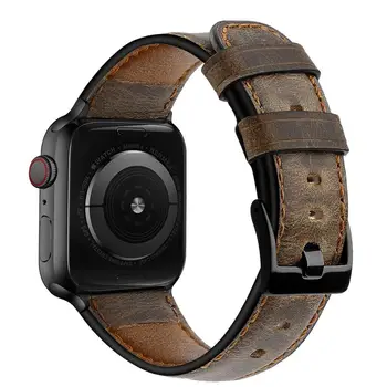 Кожаный ремешок для Apple watch band 44мм 40мм 42мм 38мм Ретро коровий ремешок для часов iWatch браслет Apple watch series 5 4 3 se 6 7