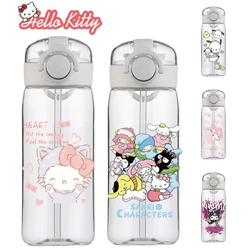 400 МЛ Sanrio Hello Kitty Kuromi Water Cup Детские Креативные Милые Чашки с Соломинками Water Sippy Cup Мультфильм Открытый Прозрачный Стакан Для Воды