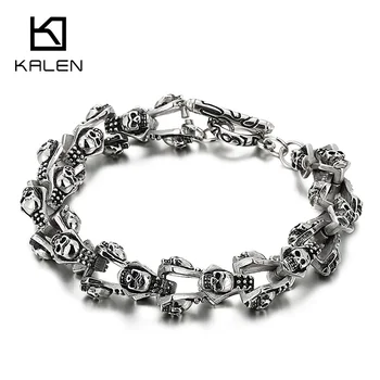 Kalen Gothic Skull Soldier Комбинированная цепочка Странный мужской браслет из нержавеющей стали Красивые ювелирные изделия
