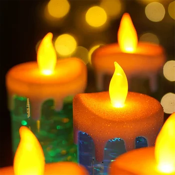 Светодиодные Рождественские свечи, меняющие цвет, Светодиодная водяная свеча с блестками, беспламенные светодиодные подсвечники, настольный столик, синий