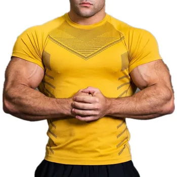 Мужская футболка для спортзала, быстросохнущая рубашка для бега, компрессионная рубашка для фитнеса, мужские колготки для тренировок в спортзале, Летняя спортивная футболка с коротким рукавом, мужская футболка