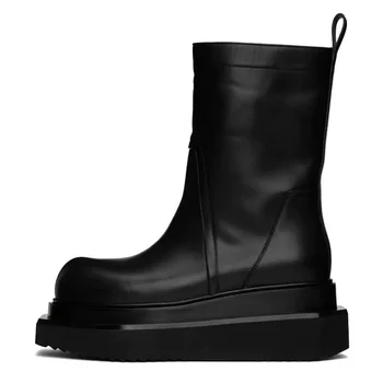 Темно-черные дизайнерские мужские ботинки на молнии в стиле панк с высокими берцами, модной осенне-зимней толстой подошвой в британском стиле и верхним слоем из воловьей кожи