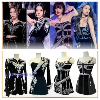 Корейская певица Kpop, сексуальное блестящее платье с открытыми плечами, укороченные топы, Женская Концертная одежда для джазовых танцев, наряды для джазовых танцоров, сценический костюм