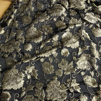 Тисненая золотисто-черная жаккардовая ткань в виде цветка, пузырчатая ткань шириной 155 см - продается по счетчику