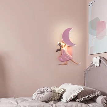 Настенные светильники для розовой девушки с мультяшным креативным Лунным астронавтом, простая теплая комната Принцессы, Детская комната, Декор детской комнаты, настенные светильники