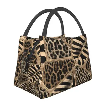 Женская утепленная сумка для ланча с животным принтом, сменный термос для ланча с леопардом и зеброй пастельно-золотистого цвета, термос для рабочего пикника