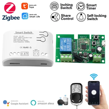 Zigbee Tuya Smart Relay Switch 1 Банда AC DC 7-32 В Умный Дом Свет Пульт Дистанционного Управления Таймер 10A Приемник Работает С Alexa Google Home