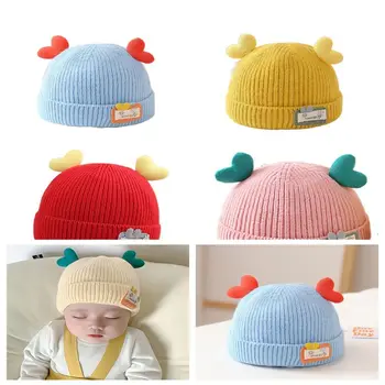 Однотонная детская вязаная шапка Зимняя хлопковая мультяшная детская шапочка Skullies Thermal Hat Детские вязаные шапочки для новорожденных