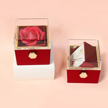 Креативный поворот Подарочная коробка для ювелирных изделий с розами на День Святого Валентина, Свадьба, Акриловые коробки для колец, ожерелья, Стеллаж для выставки ювелирных изделий, подарки
