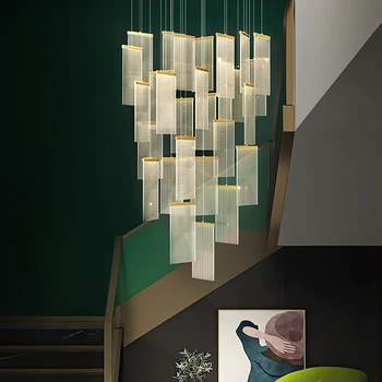 Роскошная современная светодиодная люстра для лестницы, новый креативный дизайн, подвесное освещение для прихожей Villa Gold, длинная акриловая лампа для дома в помещении