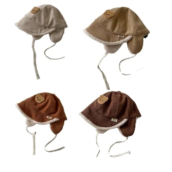 Детская шапочка-капор, винтажная вельветовая шапка, зимняя теплая шапка для малышей, младенцев