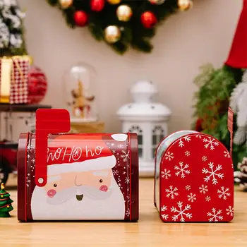 Маленькая Рождественская жестяная коробка Праздничная Рождественская коробка с орнаментом в форме почтового ящика С ярким цветным рождественским декором для печенья и конфет