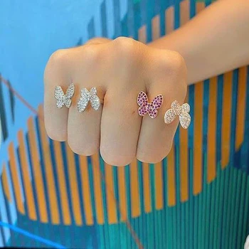 Двойные открытые кольца с бабочкой для женщин с микро-покрытием из мини-кубического циркония, регулируемые Кольца для пары Лучших друзей, прямая доставка ювелирных изделий