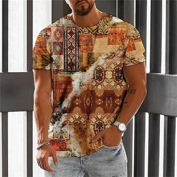 2023 Ретро Мужская футболка с 3D-печатью, Летние модные мужские топы, Повседневная рубашка с короткими рукавами, Свободная рубашка оверсайз, Одежда Harajuku