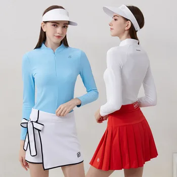 Golfist Осенние женские рубашки для гольфа с воротником-молнией, облегающие спортивные топы с длинным рукавом, женские плиссированные юбки для гольфа, модный комплект юбок-карандаш