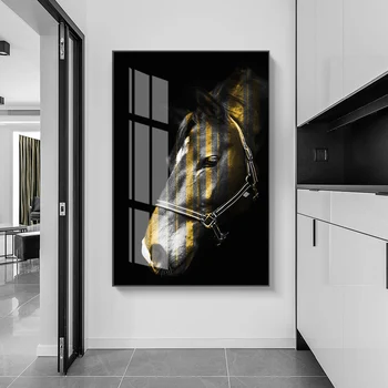 Современная картина на холсте с изображением черной лошади, плакат и принт, уникальные настенные рисунки с лошадиными глазами для гостиной, спальни, прохода
