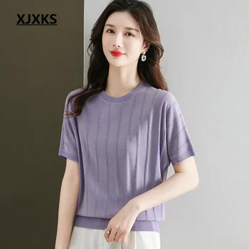XJXKS 2023 Летняя новая модная женская футболка с рукавом 