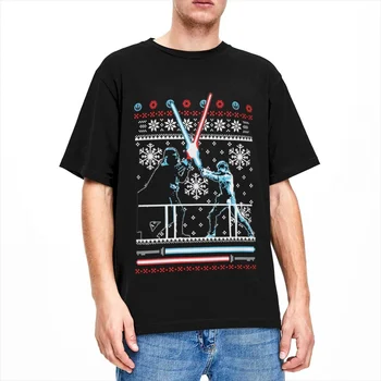 Мужская футболка Disney Funny Star Wars Christmas Duel, модная футболка с коротким рукавом и круглым вырезом, хлопковые подарочные топы